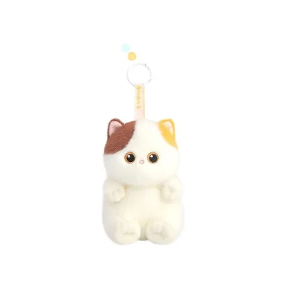 Cute Fluffy Two-tone Cat Plush Keychain, Soft PP Cotton Kitten Bag Charm Mini Animal Pendant Backpack Wholesale Gift for Girls