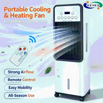 Portable Mini Air Cooler Heater Combo Bladeless LED Display 4 Modes 3 Speeds 8H Timer Remote Control Personal Air Conditioner RV