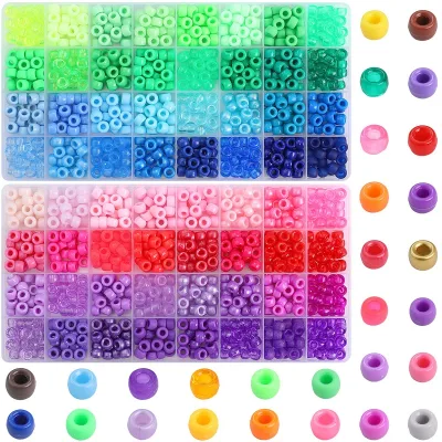 600PCS Acrylic Beads with Box 6x9mm Hair Beads for Braids DIY Bracelet Making Spacer Beads for Hair Braids