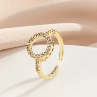 European American Retro High-End Open Ring for Women Cross-Border  Gold Plated Copper Micro-Inlaid Zircon Fashionable Style