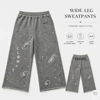 ODM Custom Heavyweight 100% Cotton Trousers Streetwear Relaxed Wide Leg Fashion Graphic Print Straight Sweetwear Men Pants
