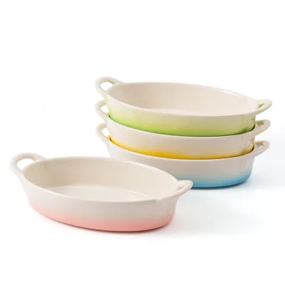 Rectangle Ceramic Baking Pan Handles Potato Cheese Pasta Dish Porcelain Bakeware Au Gratin Dishes Reusable Food Safe Durable