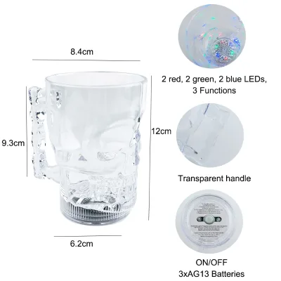 Novelty 400ml PS Portable Flashing Halloween LED Skull Mug with 2R2B2G Lights Eco-Friendly & Portable for Party Wine Drinkware