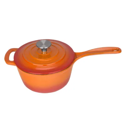 Bright Houseware 20cm Cast Iron Enamel Milk Pot Vintage Design Multi-Functional Eco-Friendly LFGB Certified Orange Color