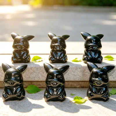 Wholesale Natural Black Obsidian 7.5cm Cartoon Figurines Crystal Carvings for Desk Decor Stone