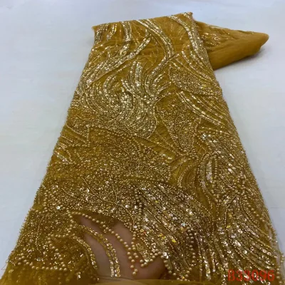 Advanced African Flower Pattern Jacquard Beaded Lace Fabrics With Shiny Sequins
