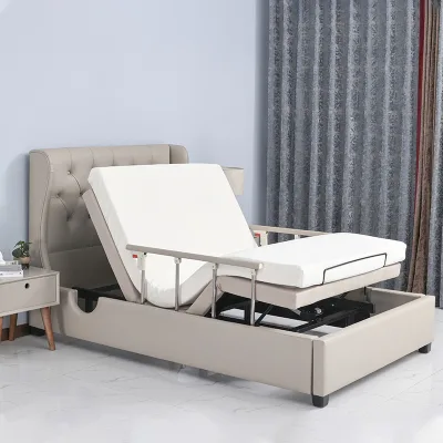 Massage Head Foot Lift Electric Foldable Adjustable Modern Iron Healthy Home Care Bed with Headboard and Side Rails