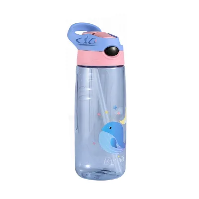Popular Cartoon Children's Plastic Motivational Sports Drinking Water Bottle Duck Mouth Cup with Straw for Kids