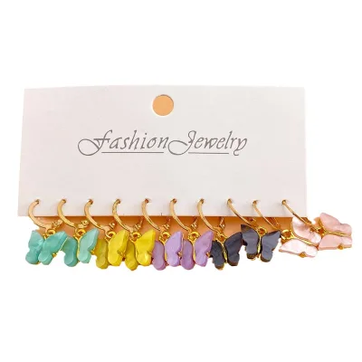New 5pcs/Set Acrylic Butterfly Earring Colorful Butterfly Pendant Earrings Jewelry Set