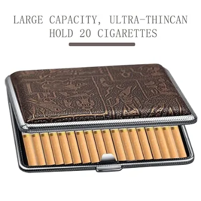 Cigarette Box for Women and Men Stylish Leather Surface Metal Box Cigarette Holder Case