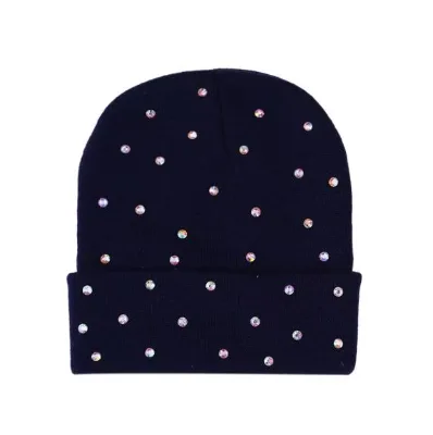 Customized Women's and Men's Knitted Cuffed Beanie with Rhinestone New Fashion Style Common Fabric