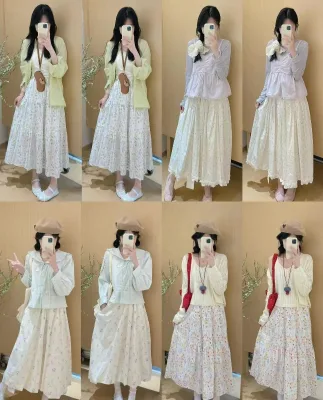 Folded Layered Skirt, Pleated Flamenco Fashion, Women's Chiffon Decoration, Polka Dot Long Skirt