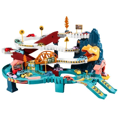 Dinosaur Winding Road Rail Car Park Parking Lot Set Railway Set and City Set Slot Toys Boys and Girls Interactive Toy Playing