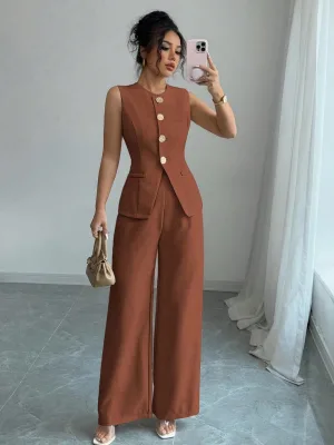 High Quality Women's Casual Solid Two-Piece Suit Set for Autumn-100% Polyester Quick Dry & Breathable