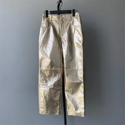 Wholesale High Waist Skinny Long Pants Trousers Streetwear Fashion Pencil Autumn Custom Luxury Soft Real Leather Pants Women