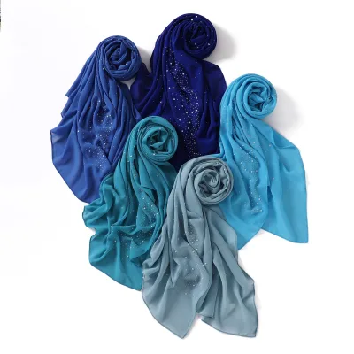 New Women's Malaysian Ethnic Style Hot Diamond Long Maroon Chiffon Hijab Porcelain Pearl High Quality Summer Chiffon Hijab