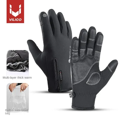Vilico High-Density Fiber Ski Gloves Thickened Fleece-Lined Sports Windproof Waterproof Winter Gloves Touch Screen