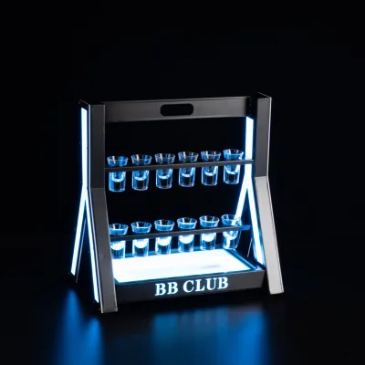 RICHSHINING New Double-deck Black LED Bottle Presenter 12 Cups Capacity Glowing Glorifier Display for Bar Lounge