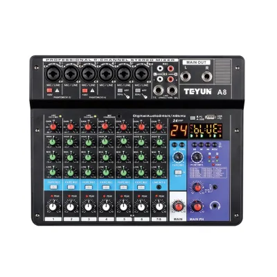 Professional 8-Channel USB Audio Mixer Blue-Tooth Console Digital Audio Interface Blue Tooth Audio Video Lighting Professional