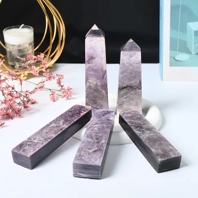 High Quality Hand Polished Natural Crystal Obelisk Tower Purple Mica Points for Home Decoration
