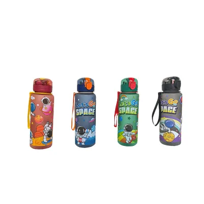 700ml Cosmic Astronaut Themed Water Bottle Leakproof Flip Lid Carrying Strap Portable Outdoor Sports Cup