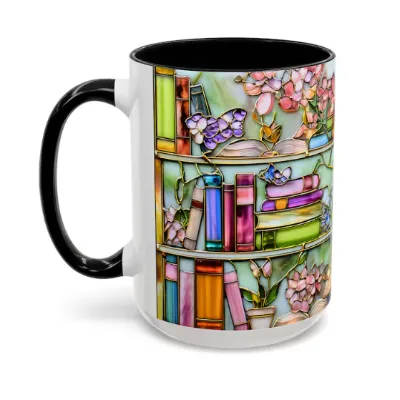 Stained Glass Bookshelf 2D Create Porcelain Tea Mug Eco-friendly Creative Gift for Book Lovers Table Top Christmas Mother's Day