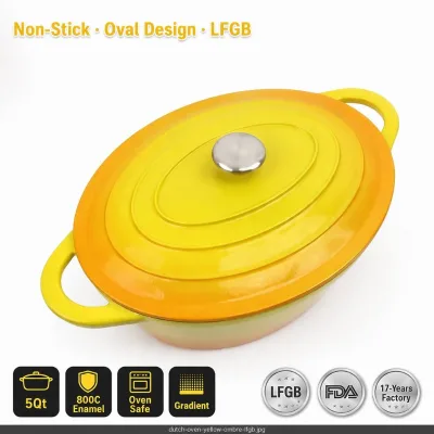 Senny 29cm 33cm Enamel Cast Iron Oval Dutch Oven Gradient Orange Yellow Casserole with Lid Dual Handle Wholesale Factory