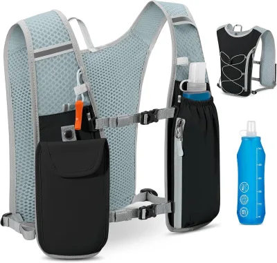 Factory OEM Trail Running Hydration Vest Lightweight Breathable Pack with Soft Flask Phone Pocket Reflective for Trail Cycling