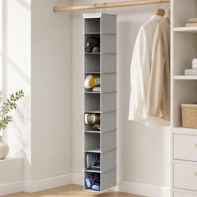 Grey 10 Shelves Hanging Closet Shoe Storage Holder Simple Houseware Organizer