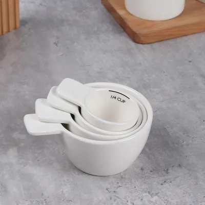 Ceramic Cute White Measuring Cups Set of 4 Includes 1/4 1/3 1/2 1 Cup Nesting Stackable Kitchen Baking Measuring Tool Gift