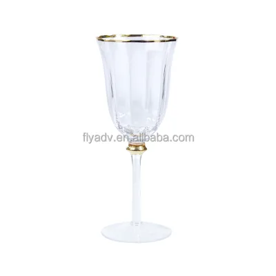 The FLY Factory New Designed Hand Blown Wine Glasses With Gold Stem for Home Decoration and Bar