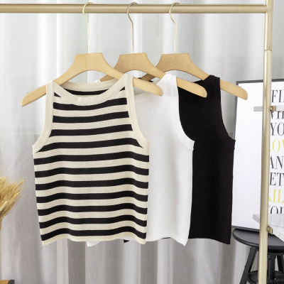 Striped for Early Spring with a Soft Waxy Knit All-matching Sleeveless Top