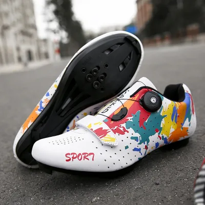 Men's and Women's Spring Road Cycling Shoes with Breathable Rubber Outsole Unlockless Mountain Bike Lock Spinning Shoes