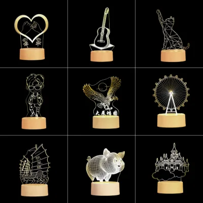 High Quality Wholesale USB Bedside Night Light Animated Kids LED 3D Illusion Lamp 3d Illusion Lamp Acrylic Lamp Lampara 3d