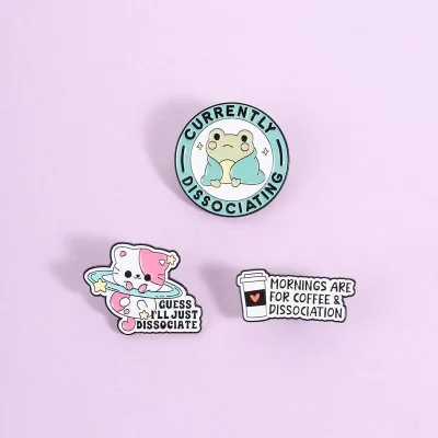 Cartoon Funny Floating for Frog Zinc Alloy Casting Pin Mental Health Humor Quote Brooch Bag Lapel Badge Fashion Jewelry Gift