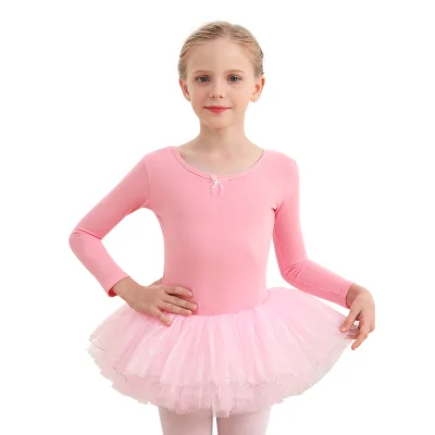 Stylish Long - Sleeve Ballet Leotard with Tutu Skirt Ideal for Dance Practice