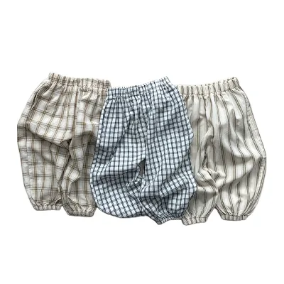 Boys Girls Plaid Anti-Mosquito Leggings Summer Ordinary Children'S Europe America Style Eco-Friendly Breathable Cotton Baby