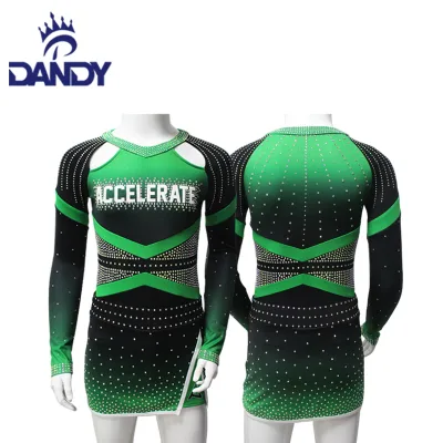 OEM Sexy Design Competition Cheer Skirts Plus Size Custom Your Own Green Cheerleading Uniforms
