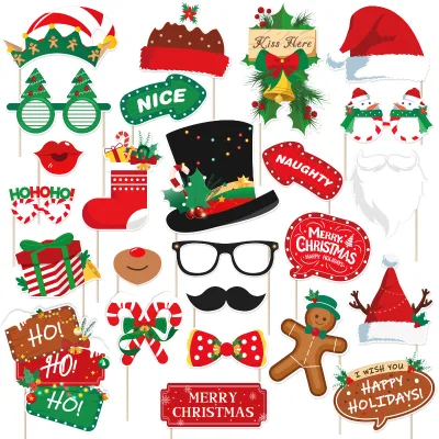 New Cross-border Christmas-themed 2025 Product Birthday Photo Props Paper Glasses Party Decoration Supplies Set