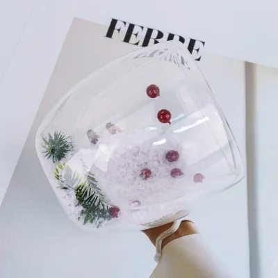 Christmas Modern Minimalist Double-Layer Borosilicate Transparent Stemless Lidless Quicksand Design Handleless Egg-Shaped Glass