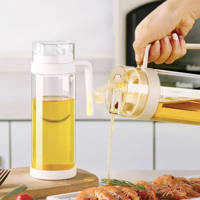Custom Factory Thick Glass Oilcan With Plastic Lid Glass Oil Pot Transparent Glass Oil Bottle With Scale and Dust Cover