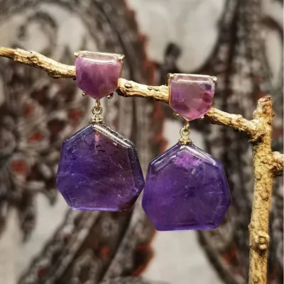 Trendy Natural Stone Drop Earrings Geometric Hoop Design Cute Dangle Jewelry for Daily Wear and Party