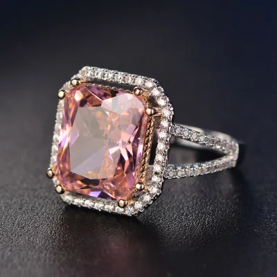 Wholesale White Gold Plated Pink Lab Diamond Gemstone Ring for Women