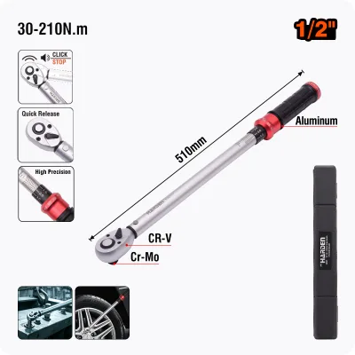 Harden 30-210N.m 1/2" Torque Wrench High Quality Steel Spanner Angle Torque Multiplier Wrench