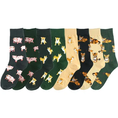 Cute Pets Animal Socks Pig Dog Knitted Crew Cotton Socks for Lady