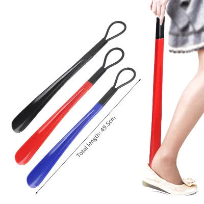 Black Red Blue Plastic Mens Long Handled Shoe Horn for Shoes