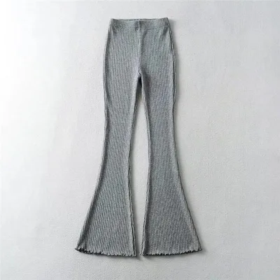 Fashion Women's Skinny Stretch Casual Pants High Waist Knit Flared Trousers