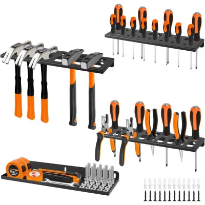 Wall-Mounted Iron Screwdriver Organizer with Shelf and No Drawers