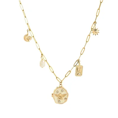 Fashion Simple Sun Pearl Pendant Necklace for Women Butterfly Opening Closing Photo Album Locket