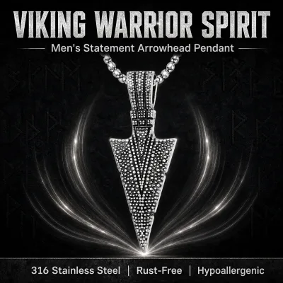 Vintage Fashion Jewelry Stainless Steel Arrowhead Pointed Spearhead Pendant Necklace with 3D Mockup
